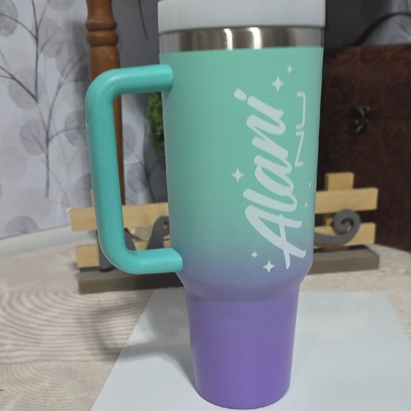 Alani Nu Teal & Purple Ombre Insulated Tumbler with Handle & Straw - 40oz - Picture 4 of 6